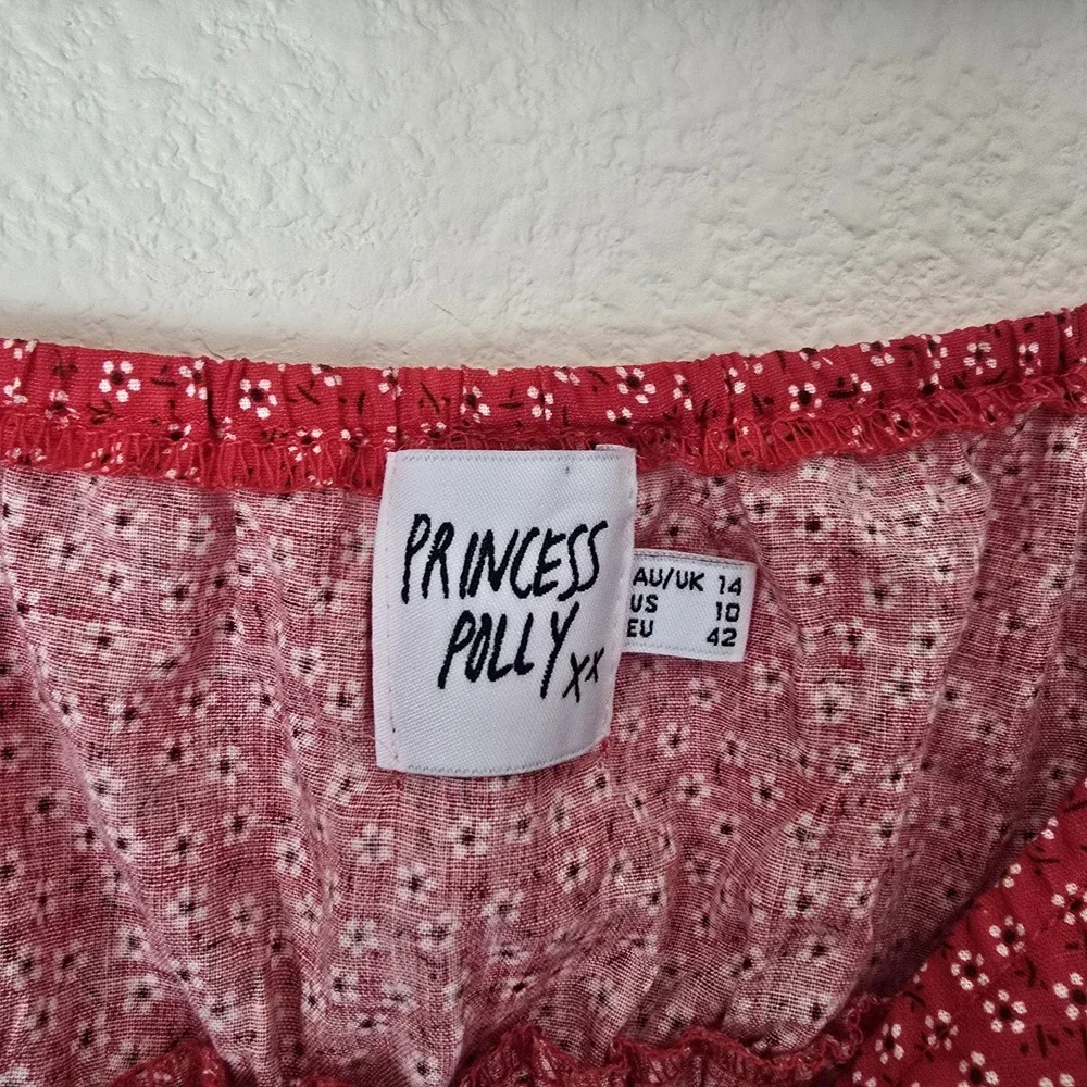 Princess Polly Red Floral Laura Crop Top Button Up Sz 10 Smock Lightweight Ditsy - Picture 2 of 5